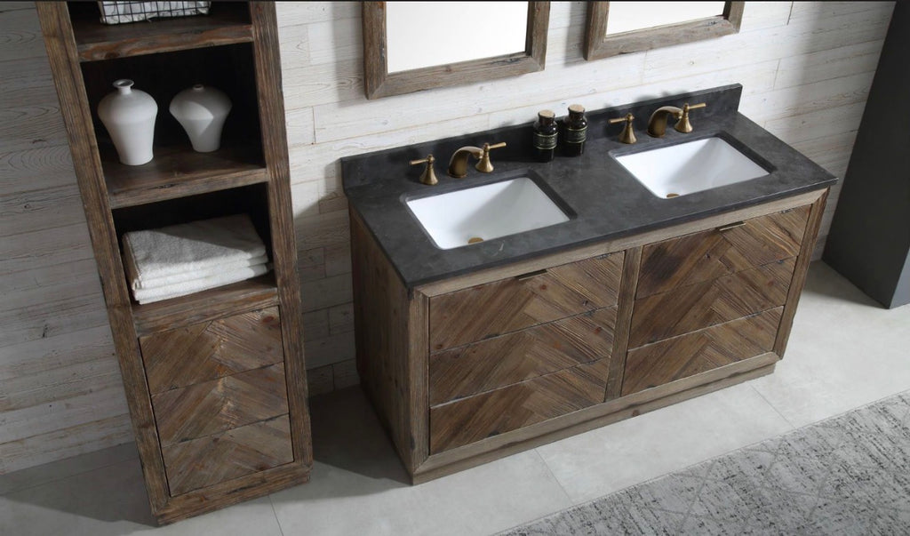 Legion Furniture Rustic Solid Wood Bathroom Vanity with Natural Moon Stone Top – No Faucet