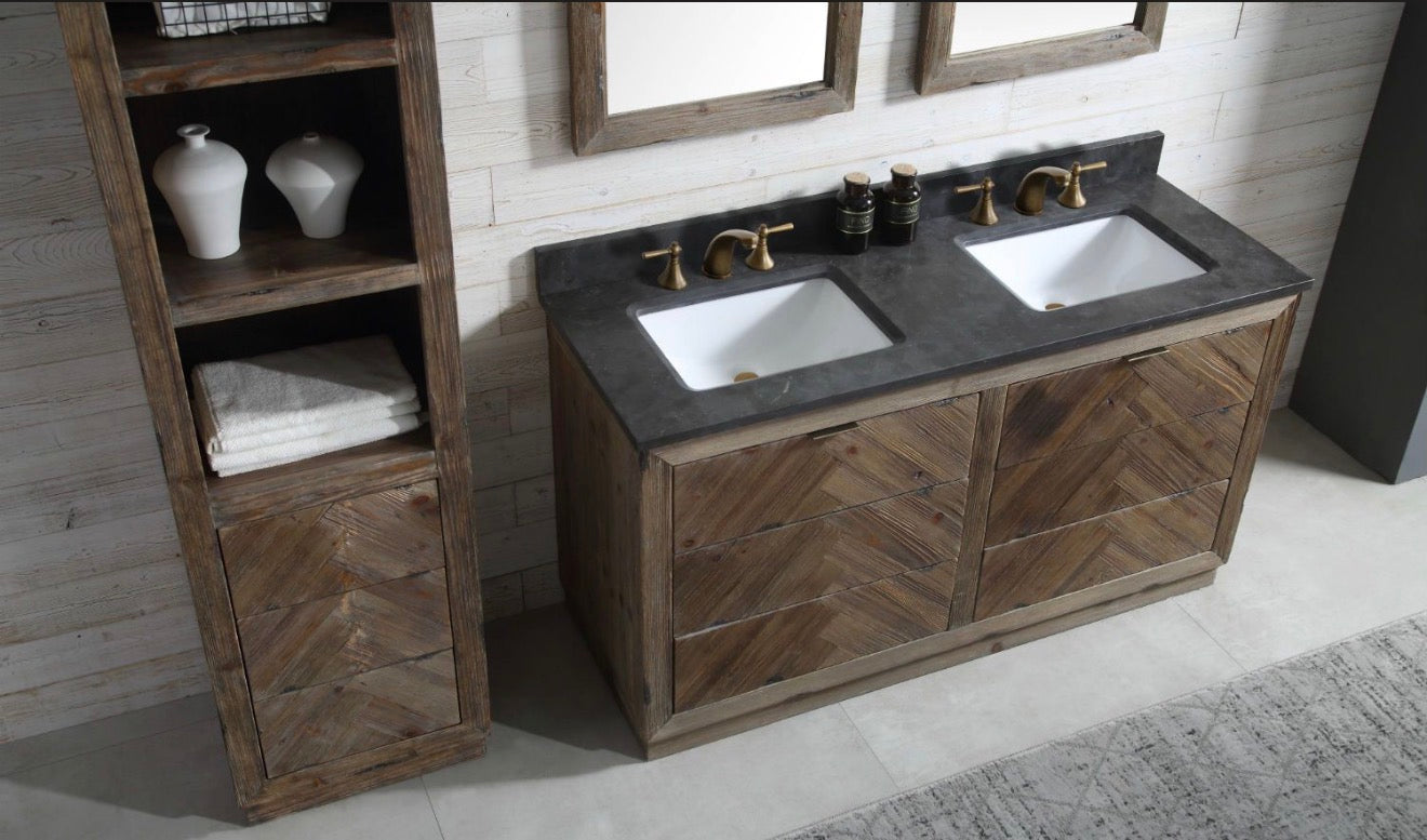 Legion Furniture Rustic Solid Wood Bathroom Vanity with Natural Moon Stone Top – No Faucet