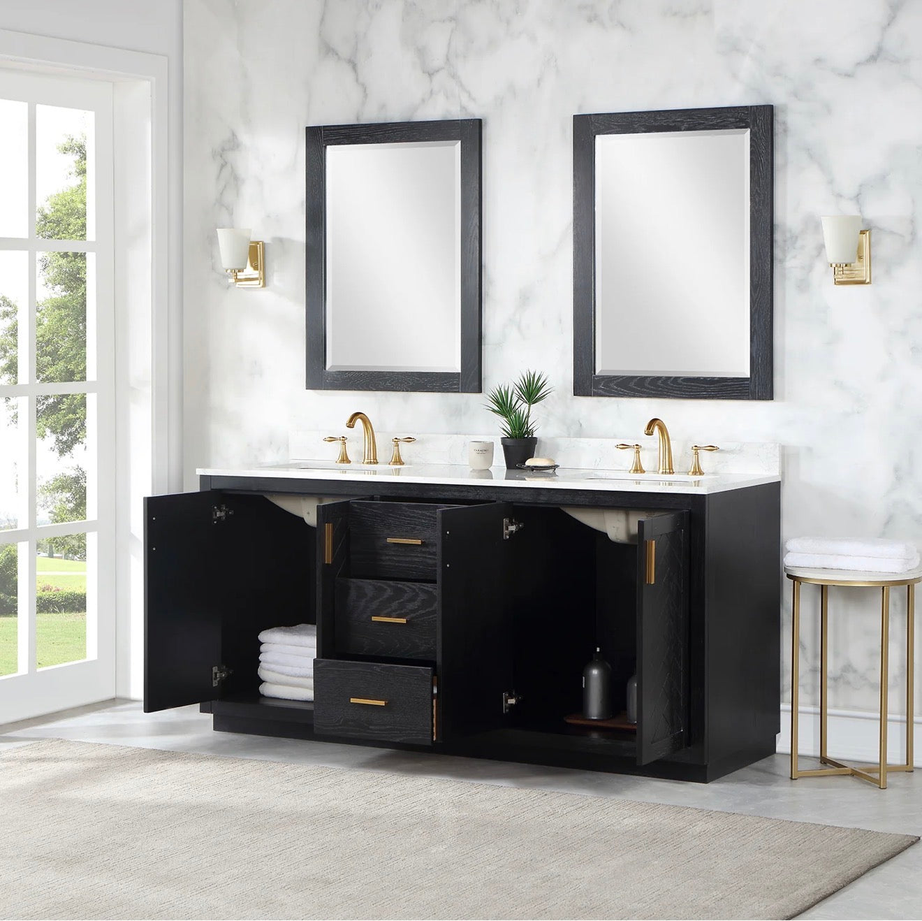 Altair Gazsi 72" Double Bathroom Vanity Set with Grain White Engineered Stone Countertop