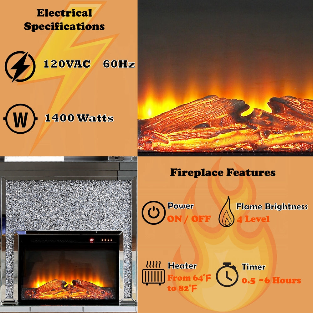 ACME Mirrored & Faux Diamonds Noralie Fireplace