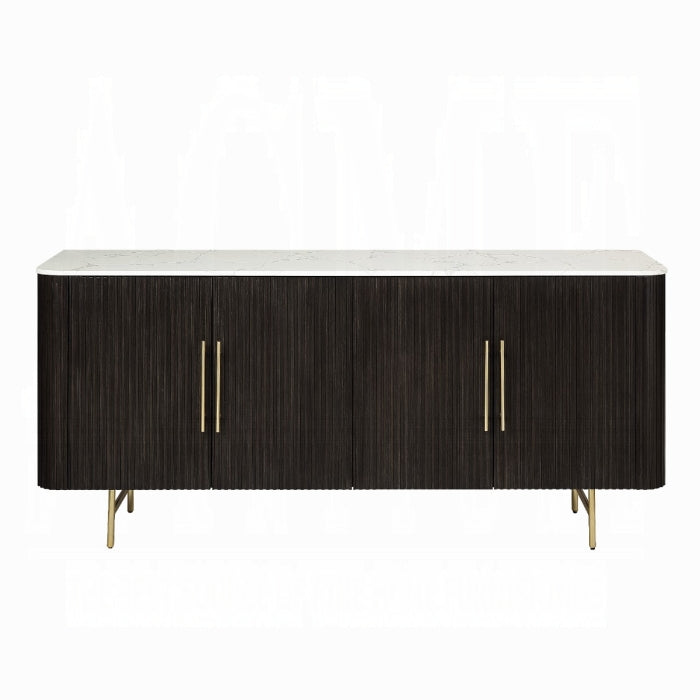 ACME White Natural Marble Top & Espreeso Finish Clayten Server