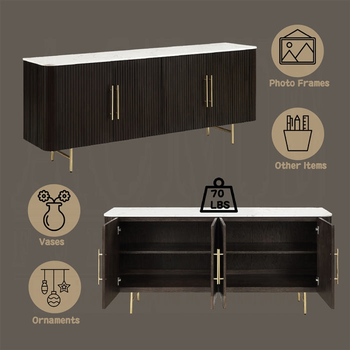 ACME White Natural Marble Top & Espreeso Finish Clayten Server