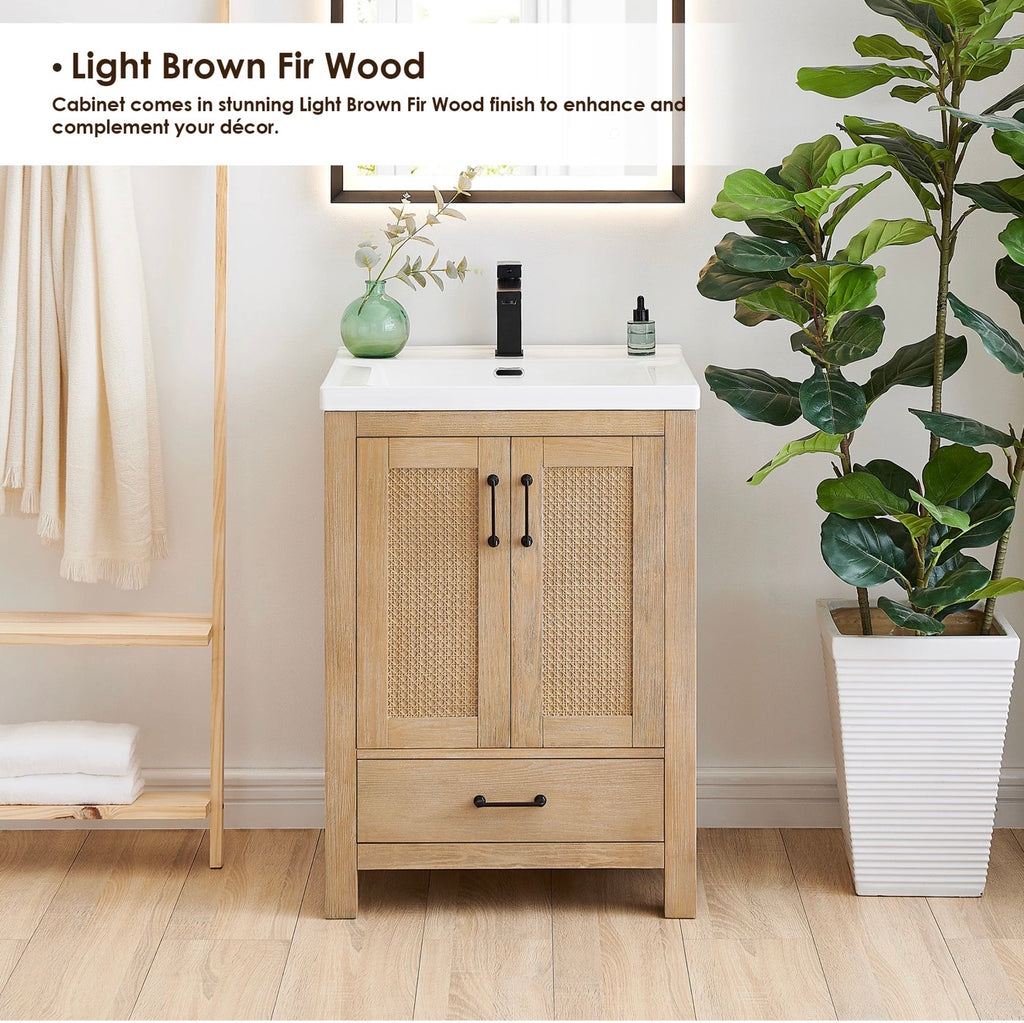 Altair Bondi single Bathroom Vanity in Light Brown with white artificial Drop-in Sink without mirror