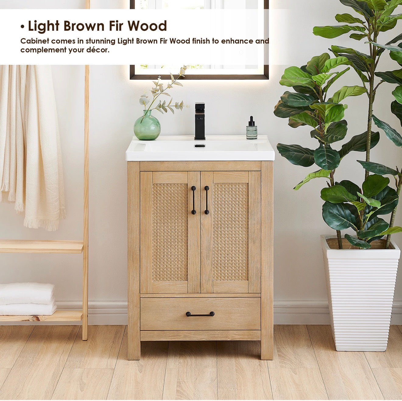 Altair Bondi single Bathroom Vanity in Light Brown with white artificial Drop-in Sink without mirror