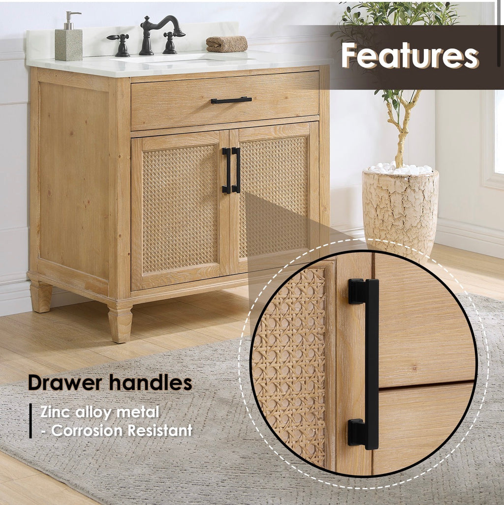 Altair Solana 36" Single Bathroom Vanity in Weathered Fir with Calacatta White Quartz Countertop