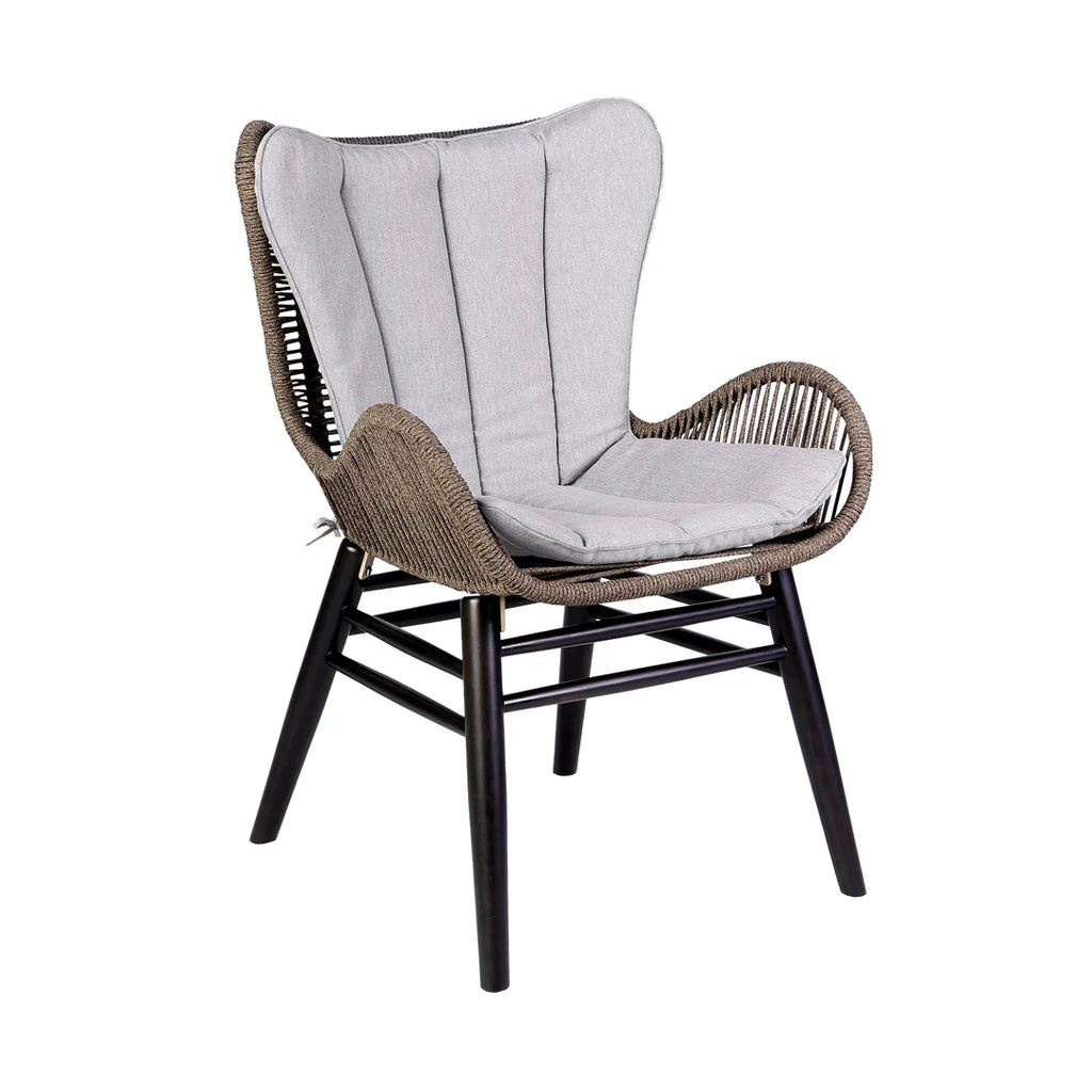 Armen Living Kylie and Mateo 5 Piece Outdoor Patio Dining Set in Eucalyptus Wood with Truffle Rope and Gray Cushions