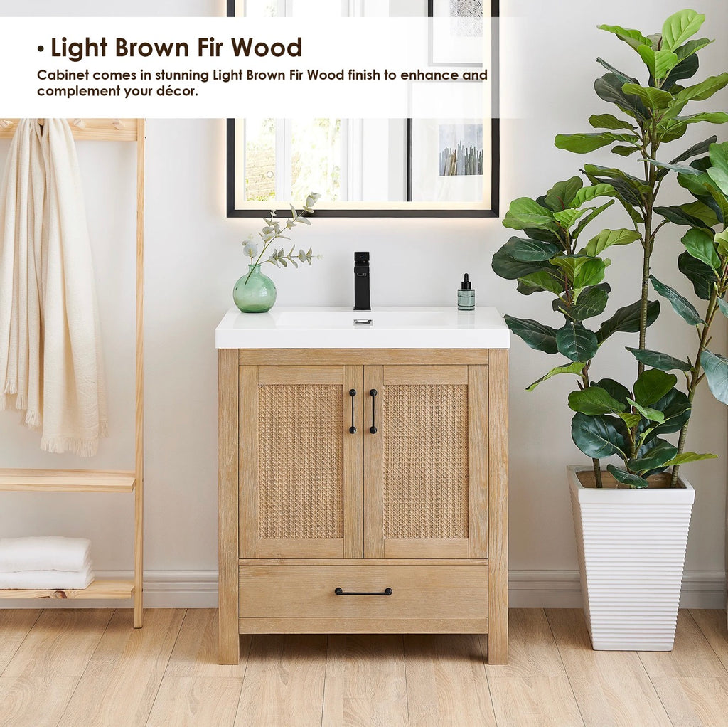 Altair Bondi single Bathroom Vanity in Light Brown with white artificial Drop-in Sink without mirror