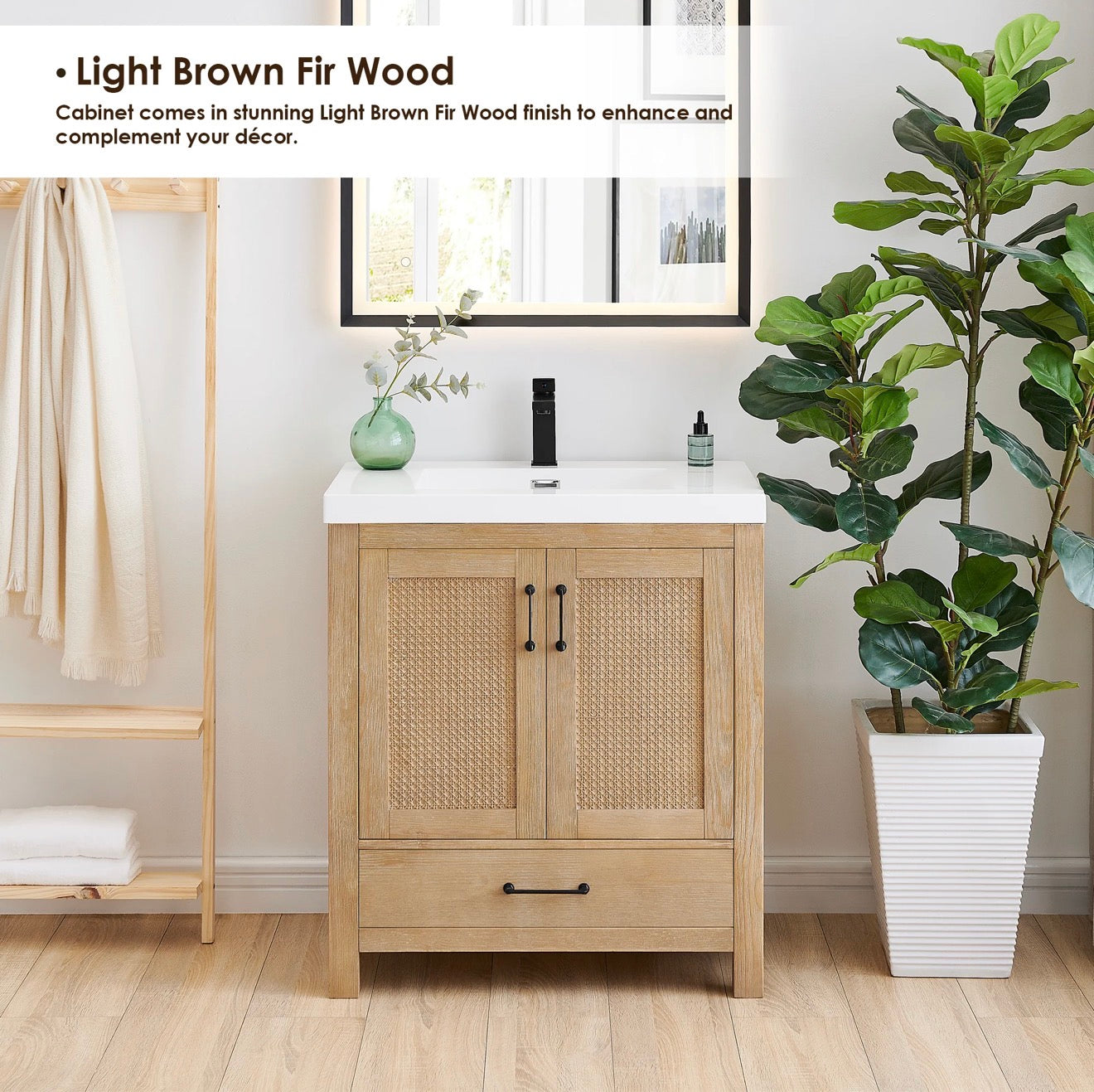 Altair Bondi single Bathroom Vanity in Light Brown with white artificial Drop-in Sink without mirror