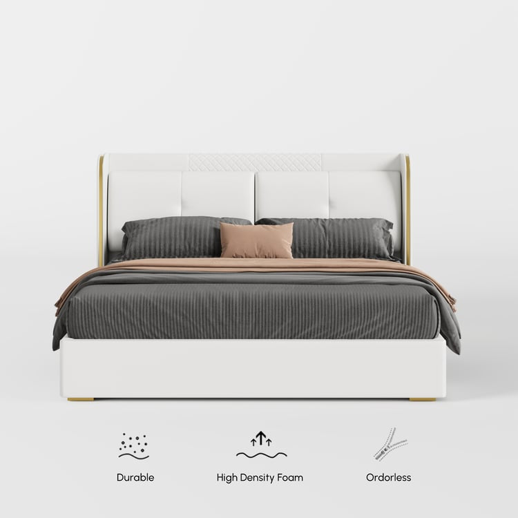 Leather Upholstered King Bed with Wingback Headboard