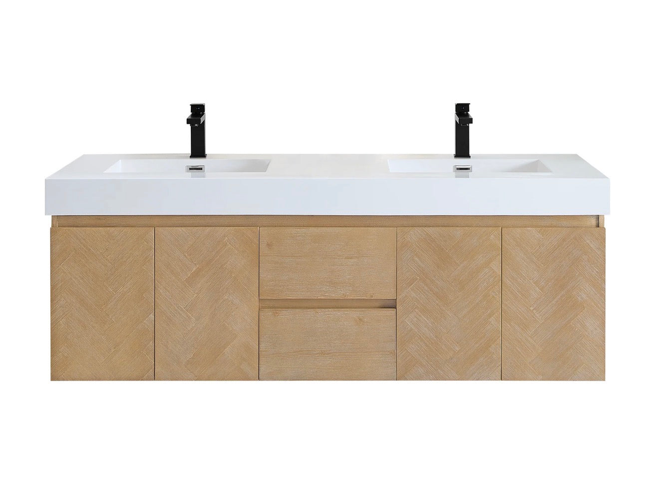 Altair Siena 60" Wall-mounted Double Bathroom Vanity in Light Brown with White Artificial Drop-in Sink