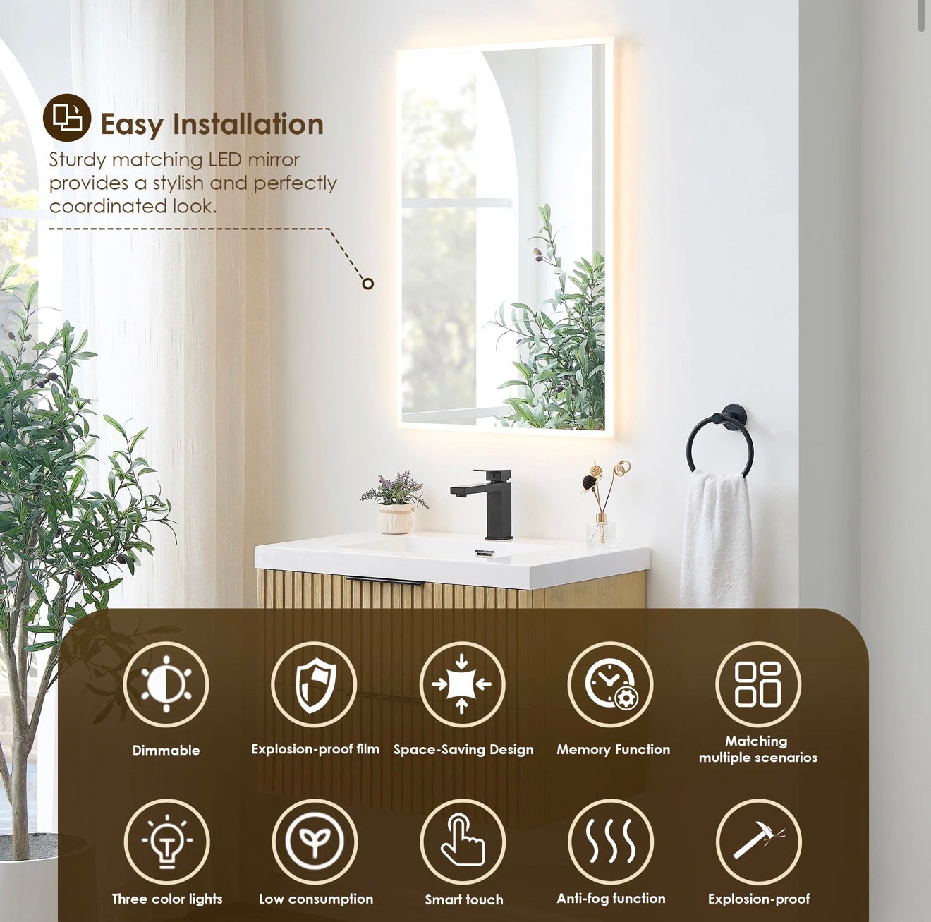 Altair Livia 30" Wall-mounted Single Bathroom Vanity in Nature Brown with White Artificial Drop-in Sink without Mirror