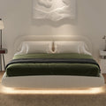 King Size Bouclé Upholstered Floating Bed Frame with Motion Sensor LED Lights