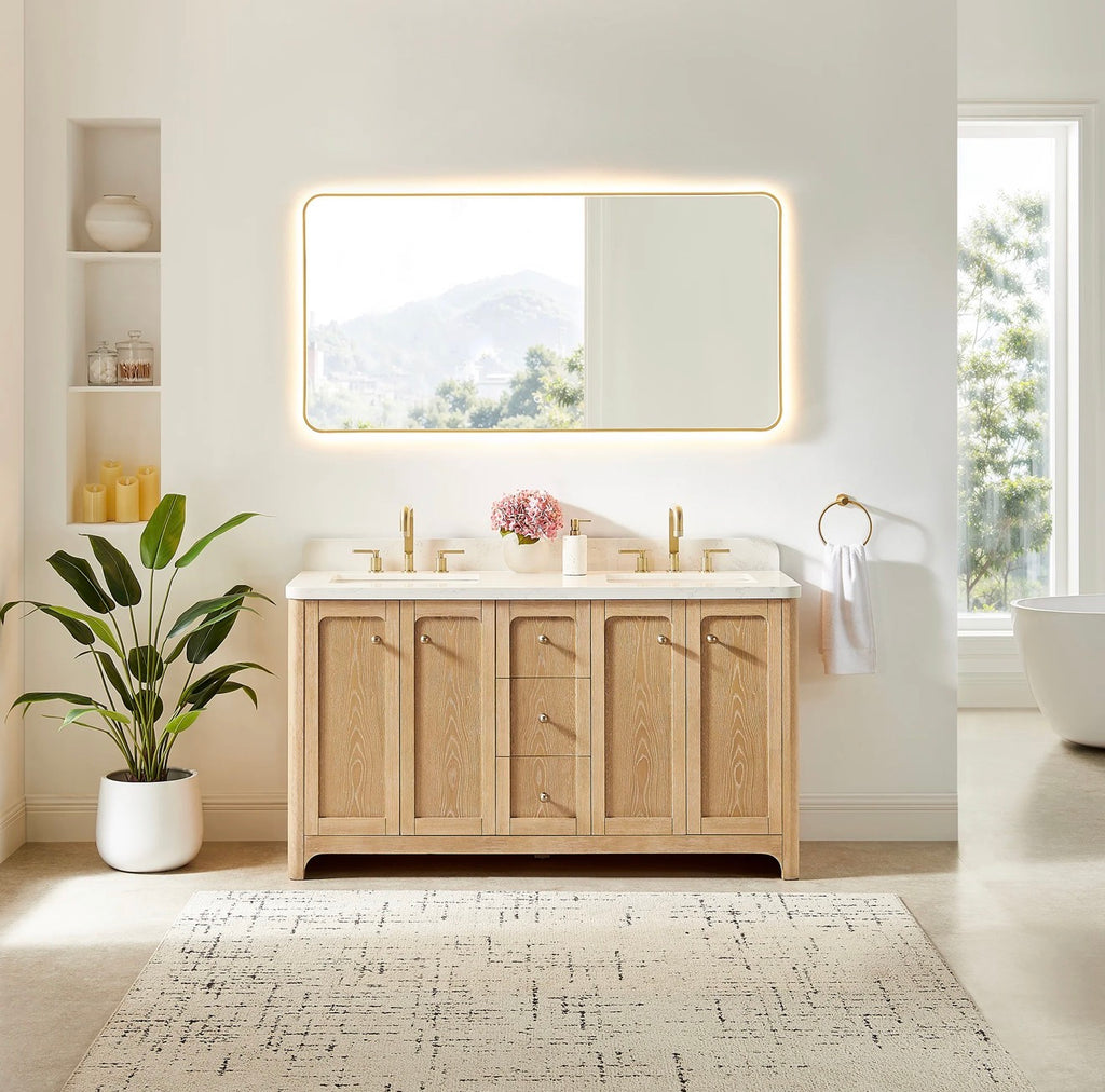 Altair Milner Bathroom Vanity in Brushed Oak with Grain White Engineered Stone Countertop without Mirror