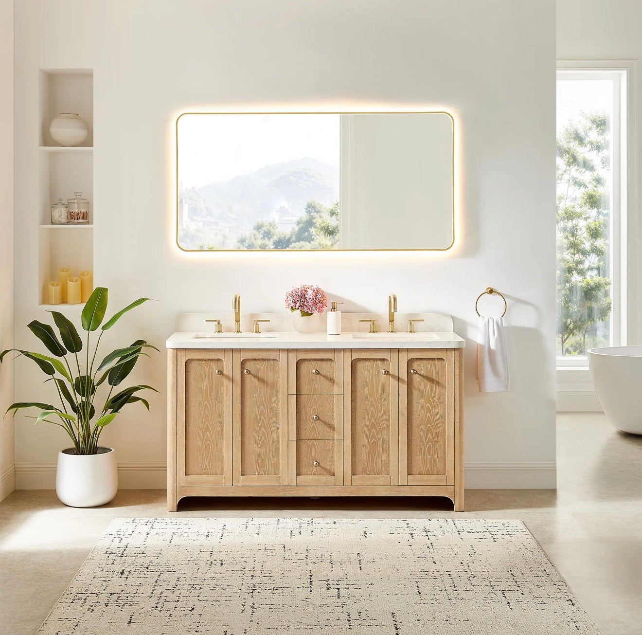 Altair Milner Bathroom Vanity in Brushed Oak with Grain White Engineered Stone Countertop without Mirror