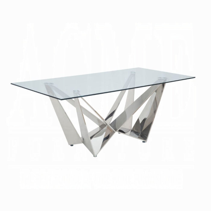 ACME Clear Glass Top & Stainless Steel Dekel Dining Table