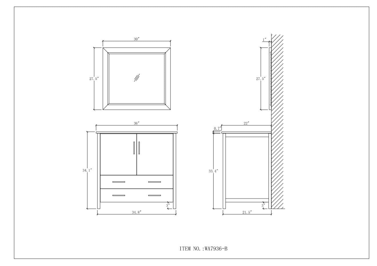 Legion Furniture Blue Solid Wood Sink Vanity WITH Mirror -NO Faucet