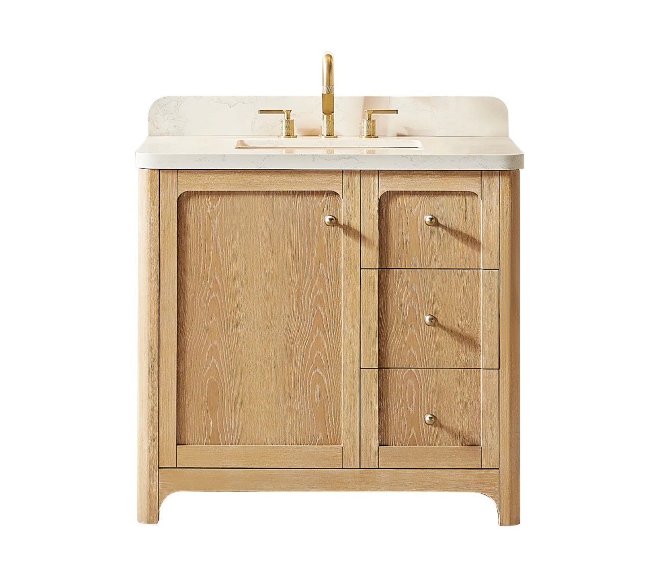 Altair Milner Bathroom Vanity in Brushed Oak with Grain White Engineered Stone Countertop without Mirror