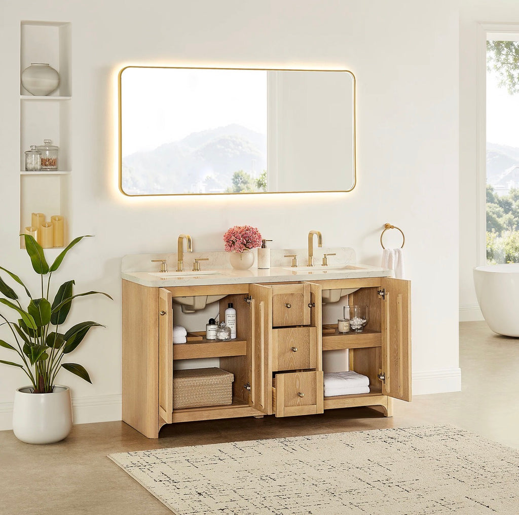 Altair Milner Bathroom Vanity in Brushed Oak with Grain White Engineered Stone Countertop without Mirror