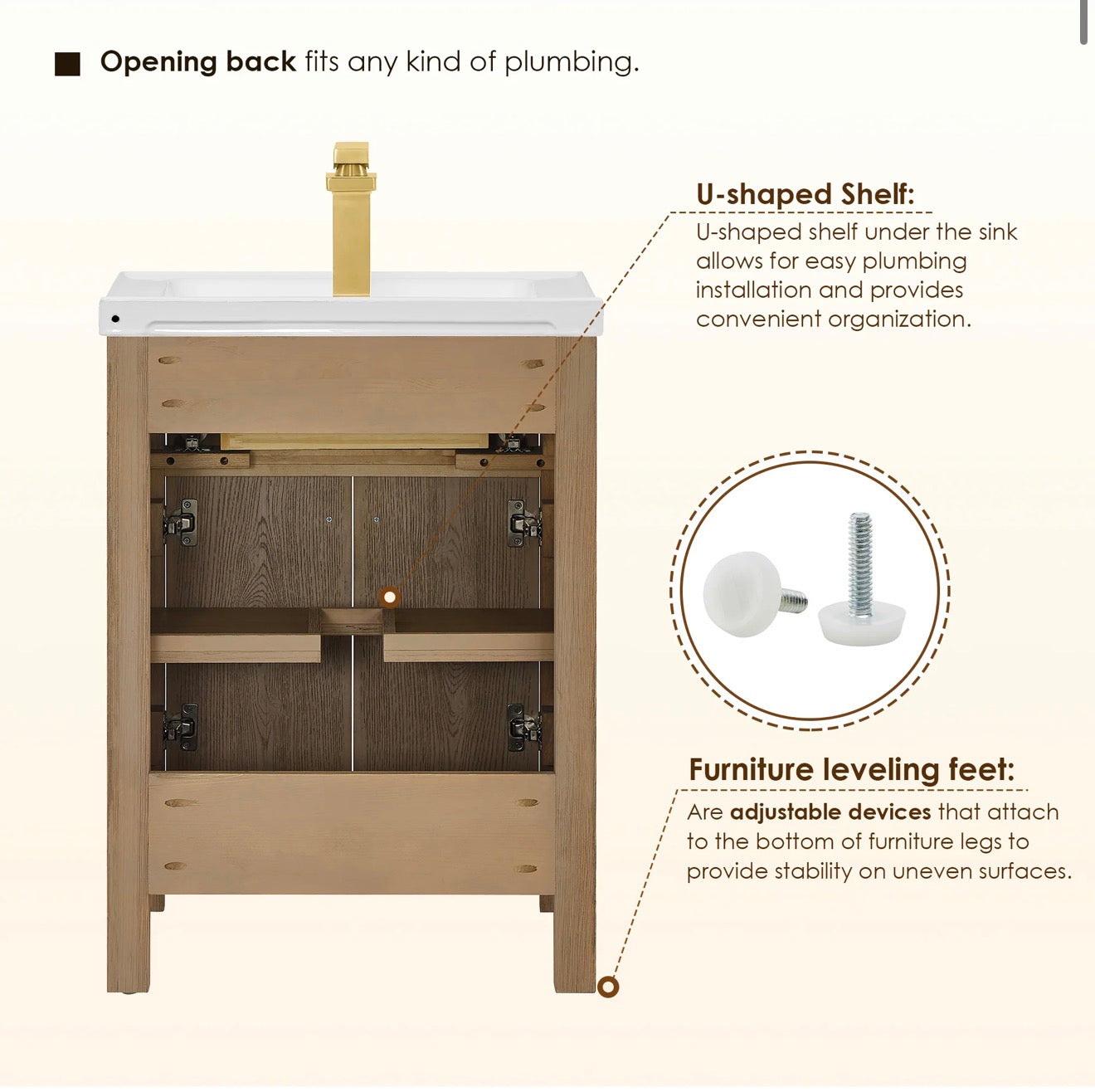 Altair Cerrito 24" Single Bathroom Vanity with White Ceramic Integrated Sink without Mirror