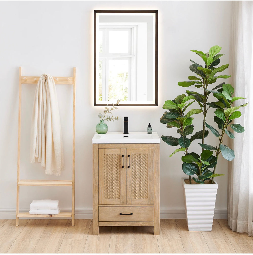Altair Bondi single Bathroom Vanity in Light Brown with white artificial Drop-in Sink without mirror