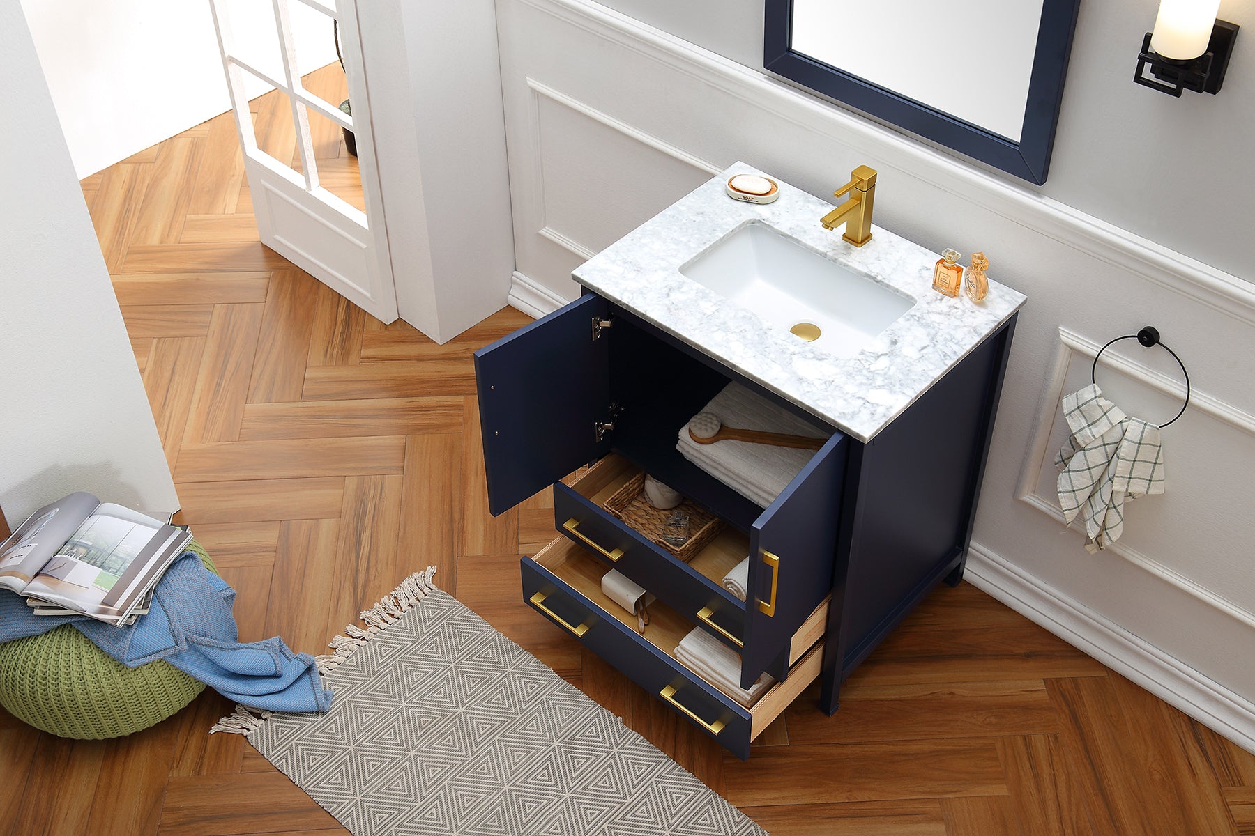 Legion Furniture Blue Solid Wood Sink Vanity WITH Mirror -NO Faucet