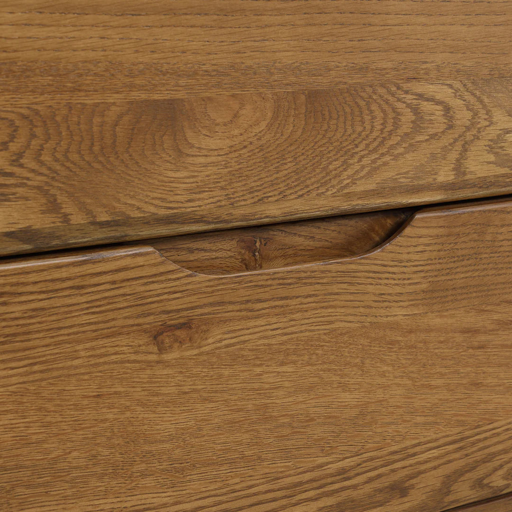 Armen Living Aldo 4 Drawer Dresser in Brown Oak Wood with Black Metal Legs