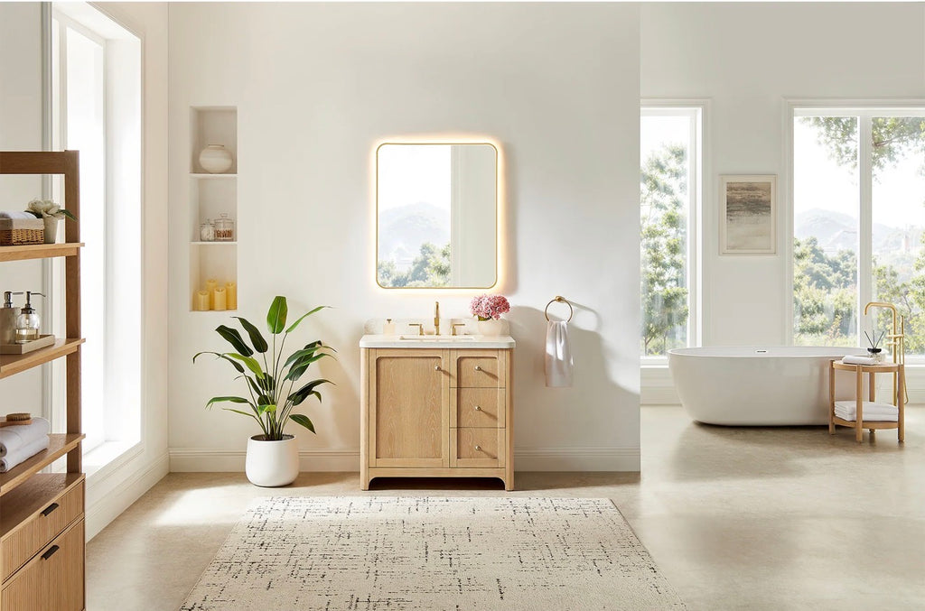 Altair Milner Bathroom Vanity in Brushed Oak with Grain White Engineered Stone Countertop without Mirror