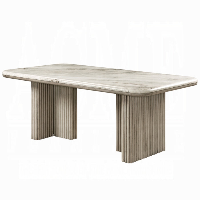 ACME Natural Marble Top & Gray Oak Charity Dining Table