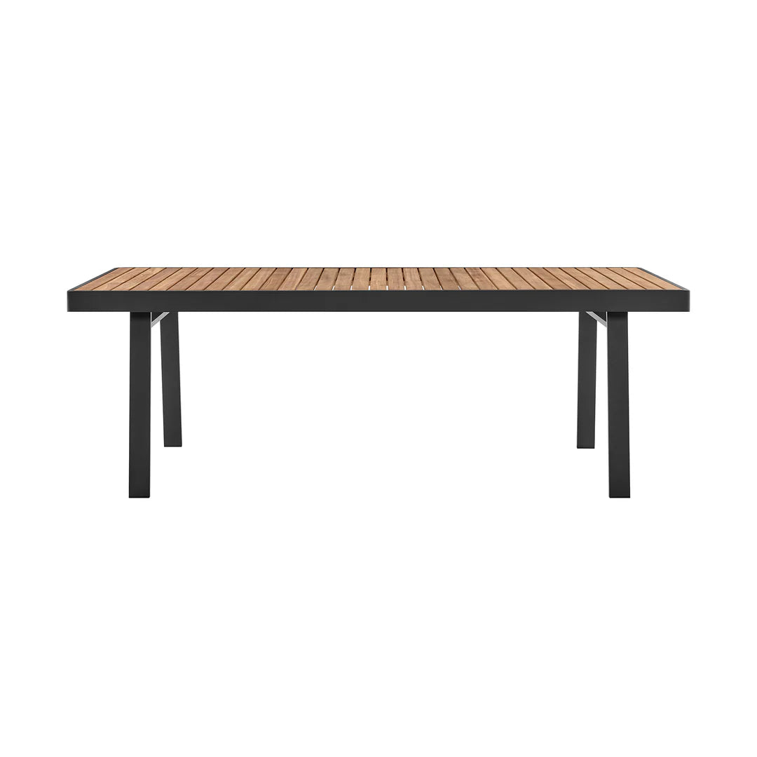 Armen Living Nofi Outdoor Patio Dining Table in Charcoal Finish with Teak Wood Top