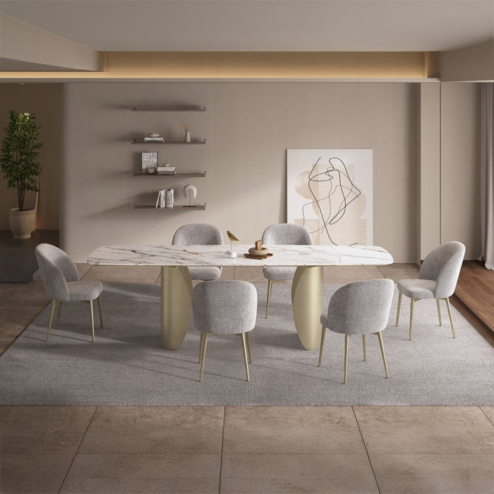 ACME Ceramic Top & Golden Champagne Finish Cora Dining Table