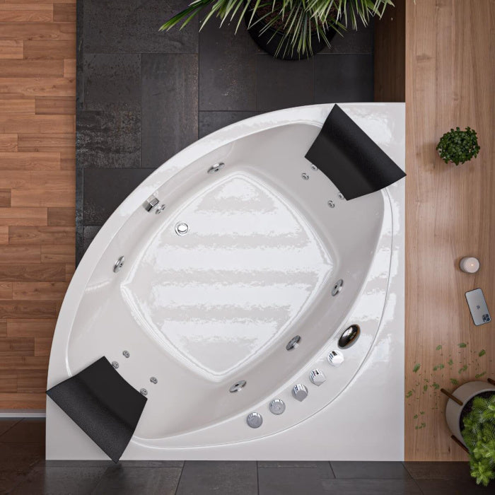 EAGO Rounded Modern Double Seat Corner Whirlpool Bath Tub with Fixtures