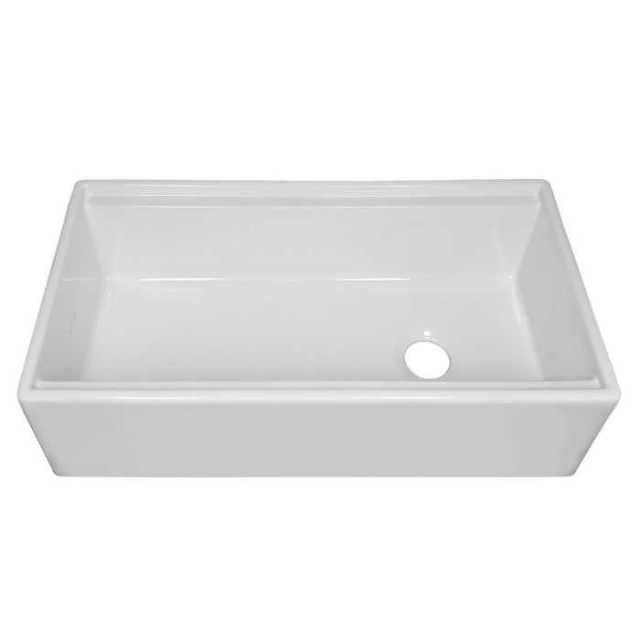 Whitehaus Collection 36" Reversible Single Bowl Fireclay Sink Set with a Smooth Front Apron, Walnut Wood Cutting Board and Stainless Steel Grid