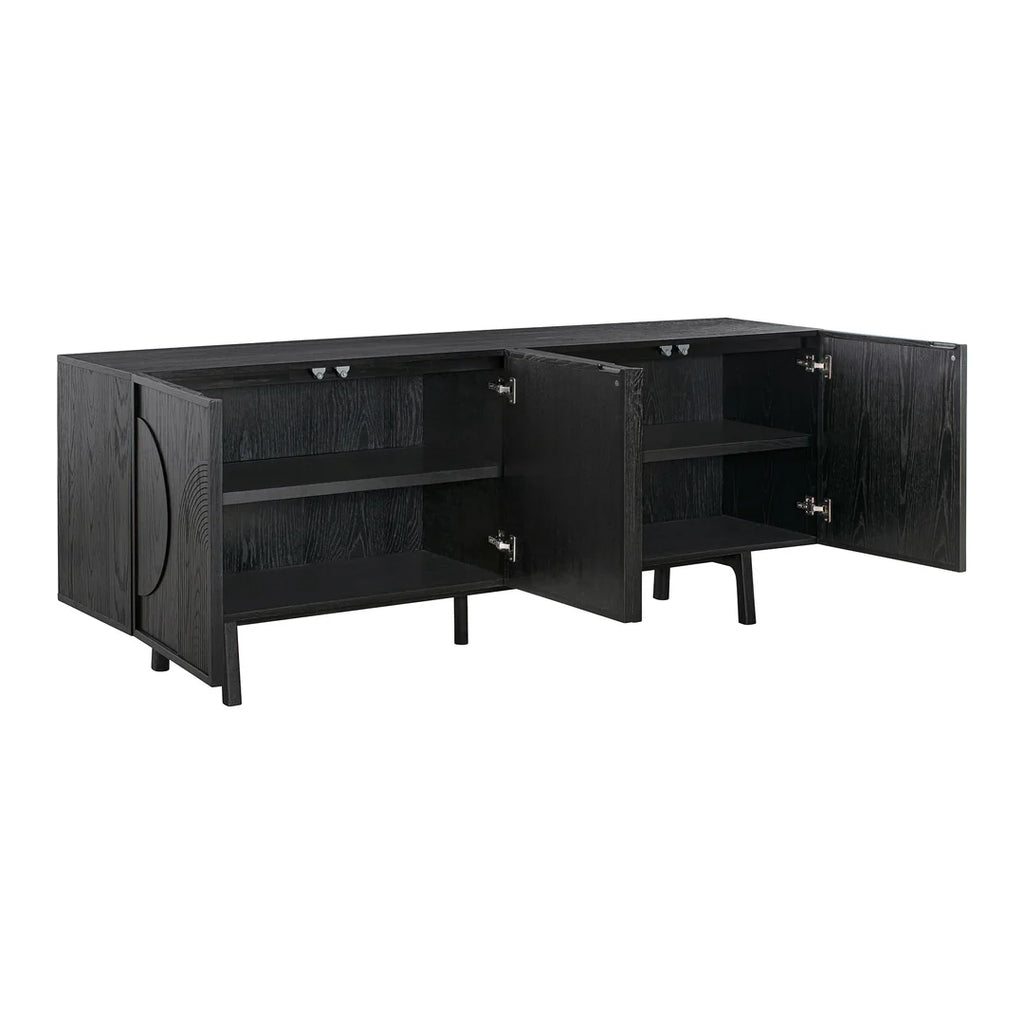 Armen Living Holland 4 Door Sideboard Buffet in Black Brushed Oak Wood