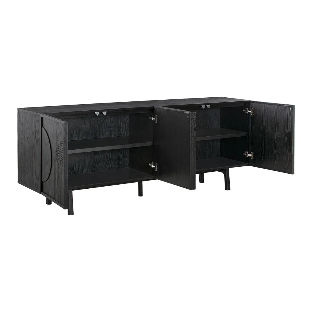 Armen Living Holland 4 Door Sideboard Buffet in Black Brushed Oak Wood