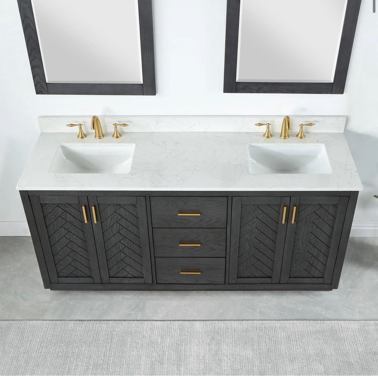Altair Gazsi 72" Double Bathroom Vanity Set with Grain White Engineered Stone Countertop