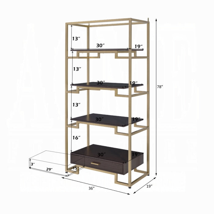 ACME Gold & walnut Yumia Bookshelf