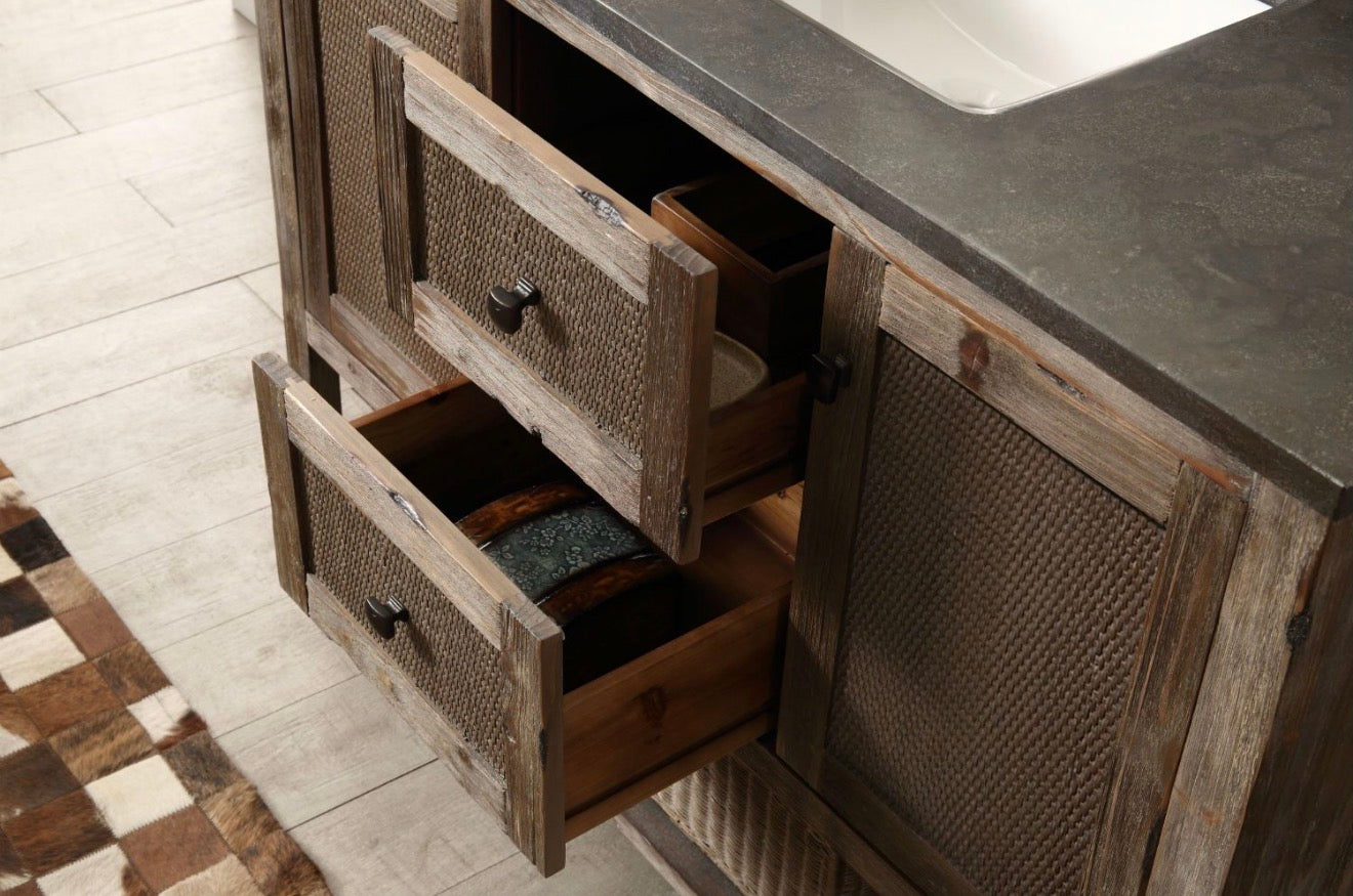 Legion Furniture Solid Wood Bathroom Vanity with Natural Moon Stone Top – Brown Rustic (36", 48", 60")
