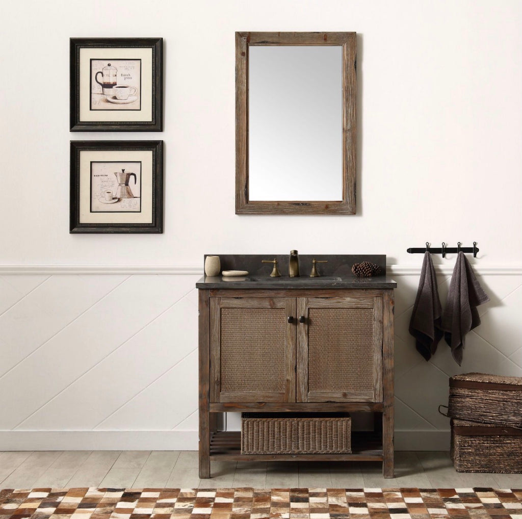 Legion Furniture Solid Wood Bathroom Vanity with Natural Moon Stone Top – Brown Rustic (36", 48", 60")