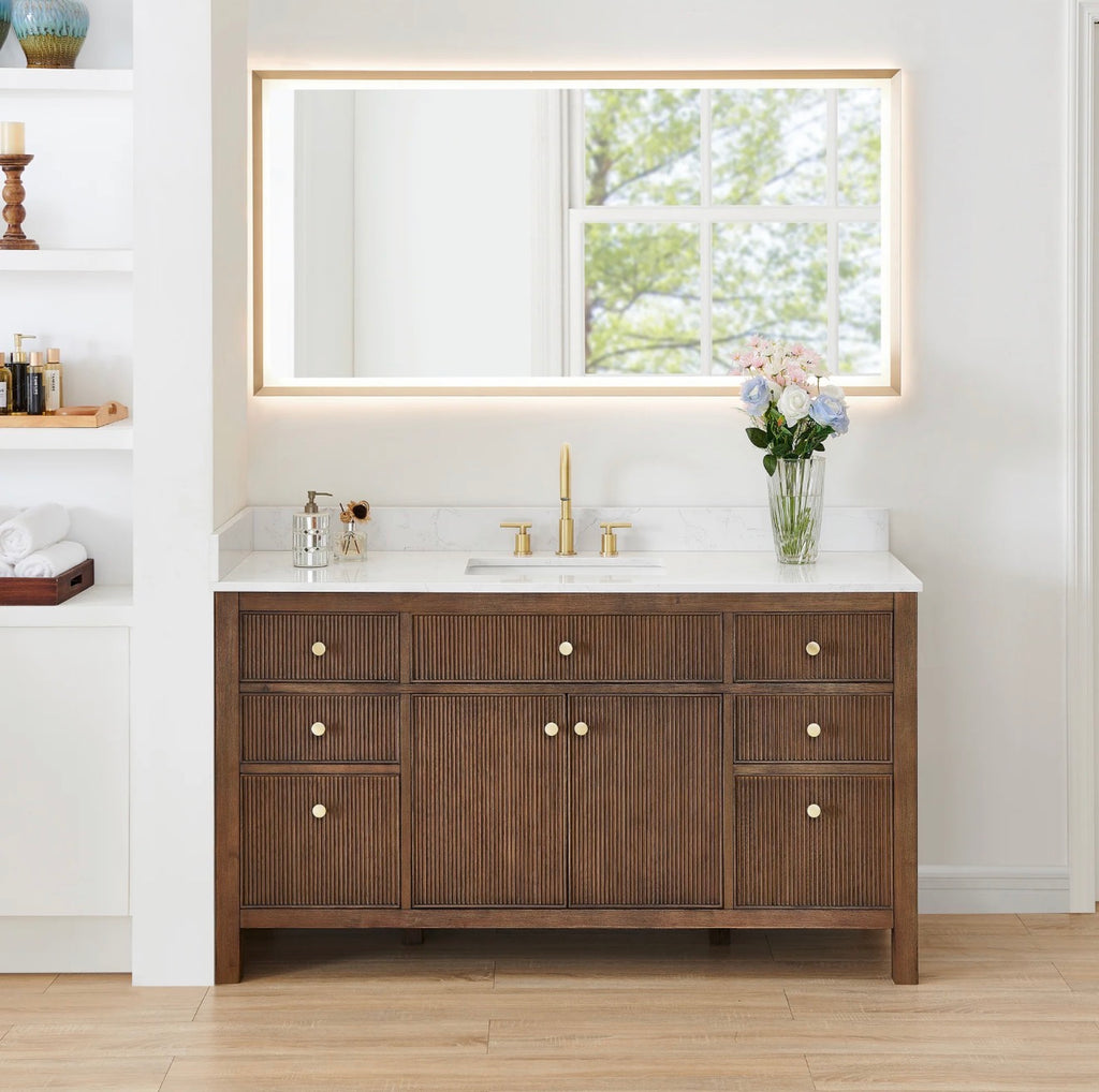 Altair Cerrito 60" Single Bathroom Vanity with Grain White Engineered Stone Countertop without Mirror