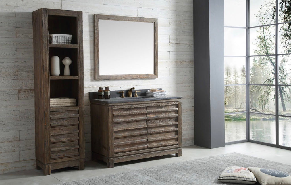 Legion Furniture 48" Rustic Solid Wood Bathroom Vanity with Natural Moon Stone Top – No Faucet