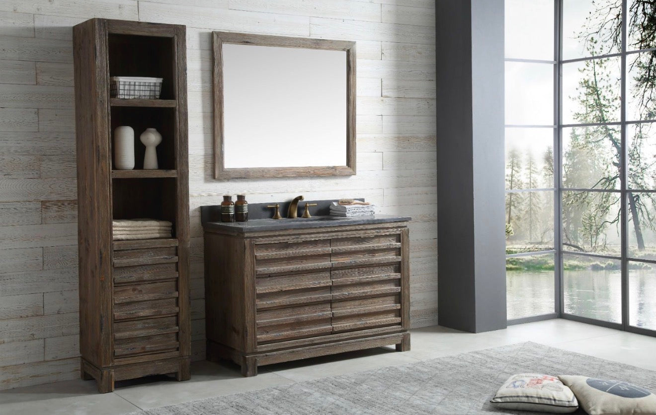 Legion Furniture 48" Rustic Solid Wood Bathroom Vanity with Natural Moon Stone Top – No Faucet