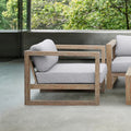 Armen Living Paradise Outdoor Light Eucalyptus Wood Lounge Chair with Gray Cushions