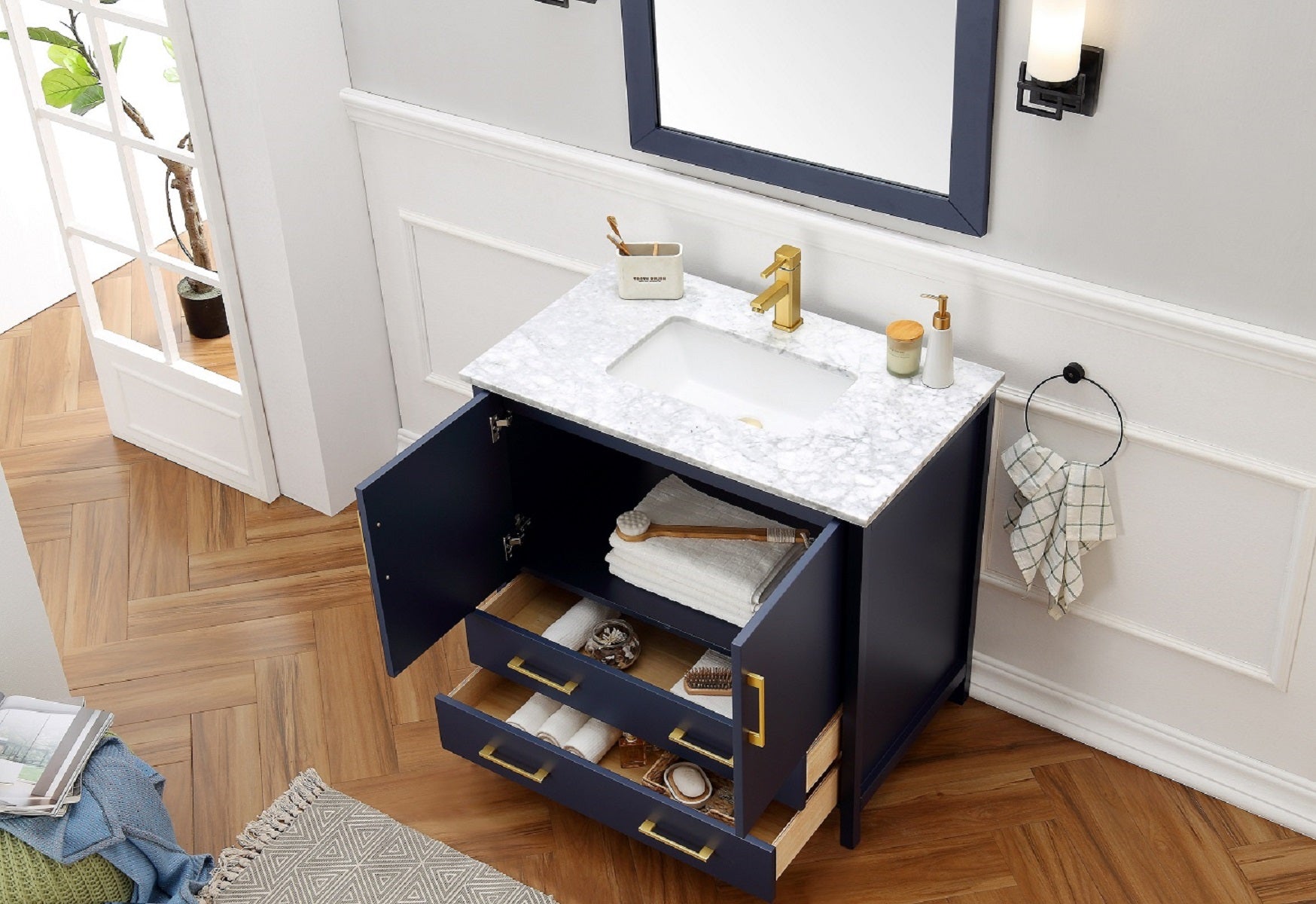 Legion Furniture Blue Solid Wood Sink Vanity WITH Mirror -NO Faucet