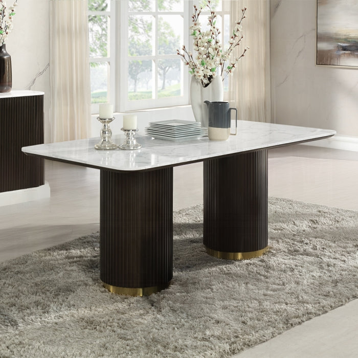 ACME Clayten Dining Table w/ White NaturalMarble Top & Espresso
