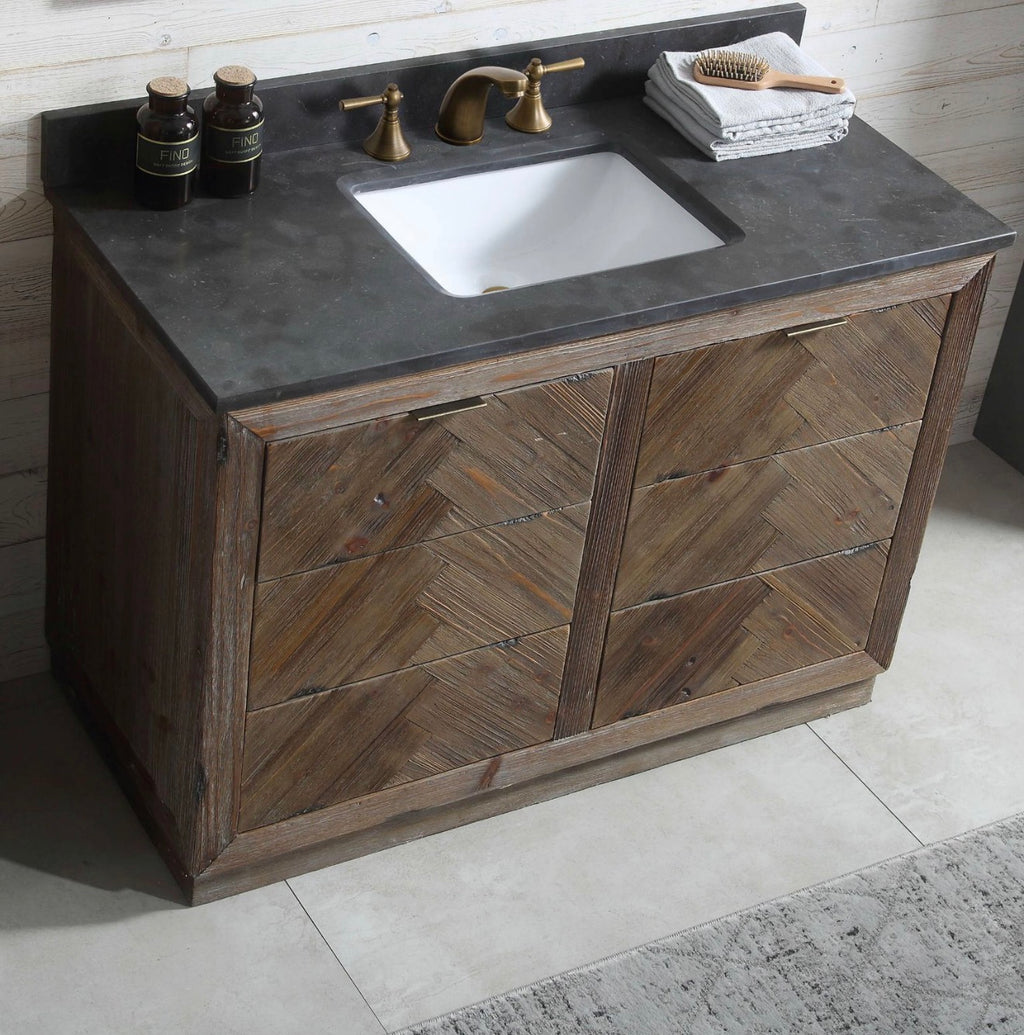 Legion Furniture Rustic Solid Wood Bathroom Vanity with Natural Moon Stone Top – No Faucet