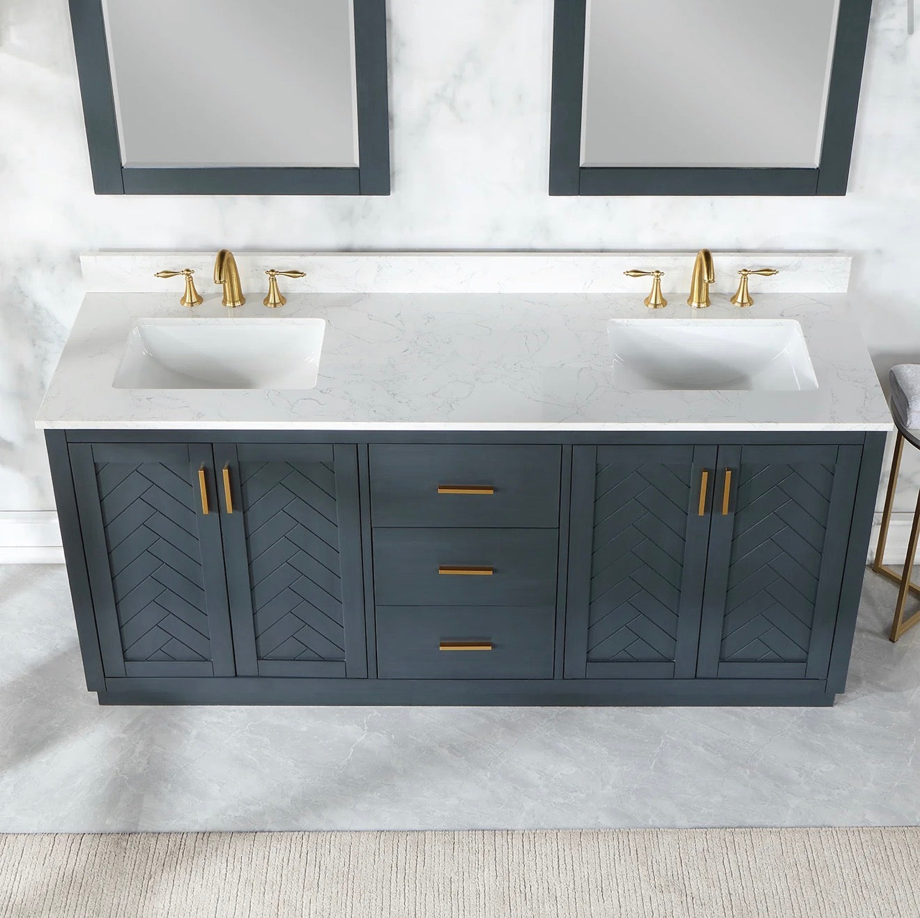 Altair Gazsi 72" Double Bathroom Vanity Set with Grain White Engineered Stone Countertop