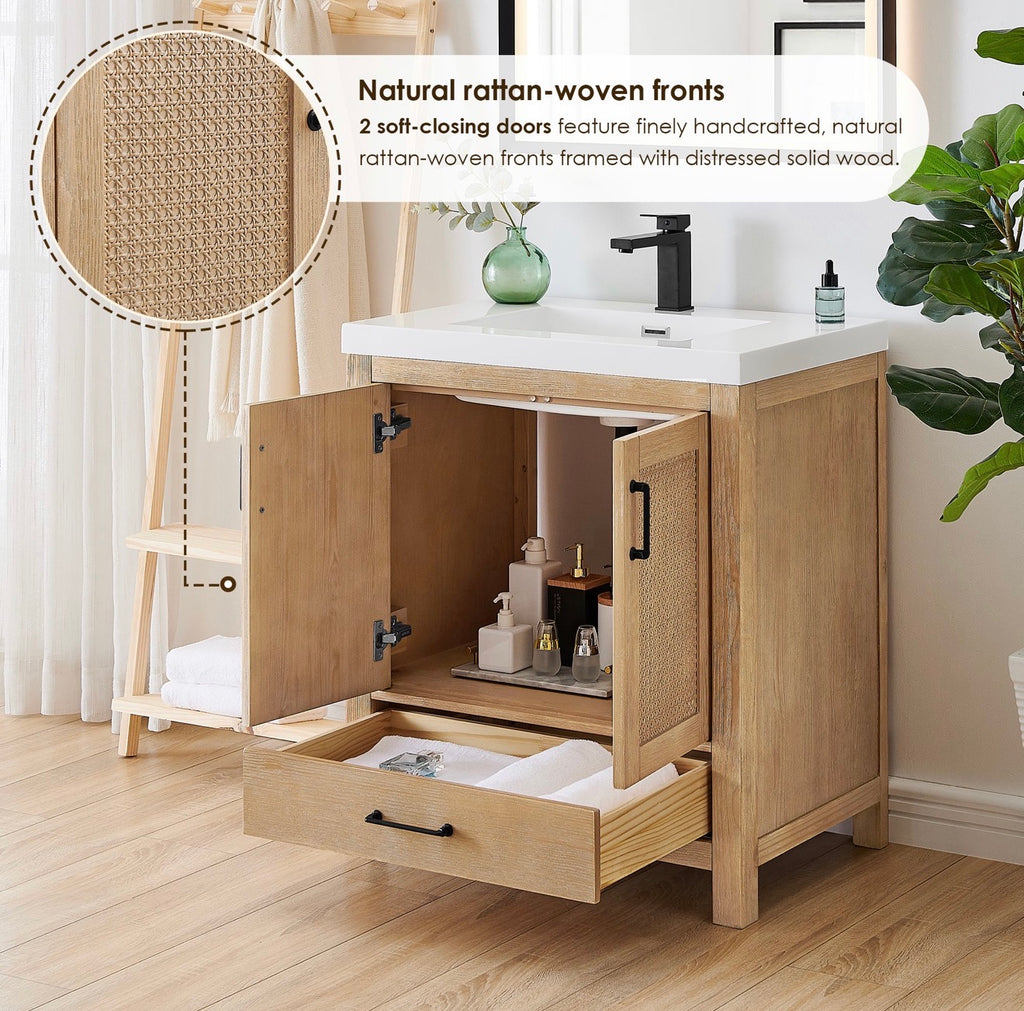 Altair Bondi single Bathroom Vanity in Light Brown with white artificial Drop-in Sink without mirror