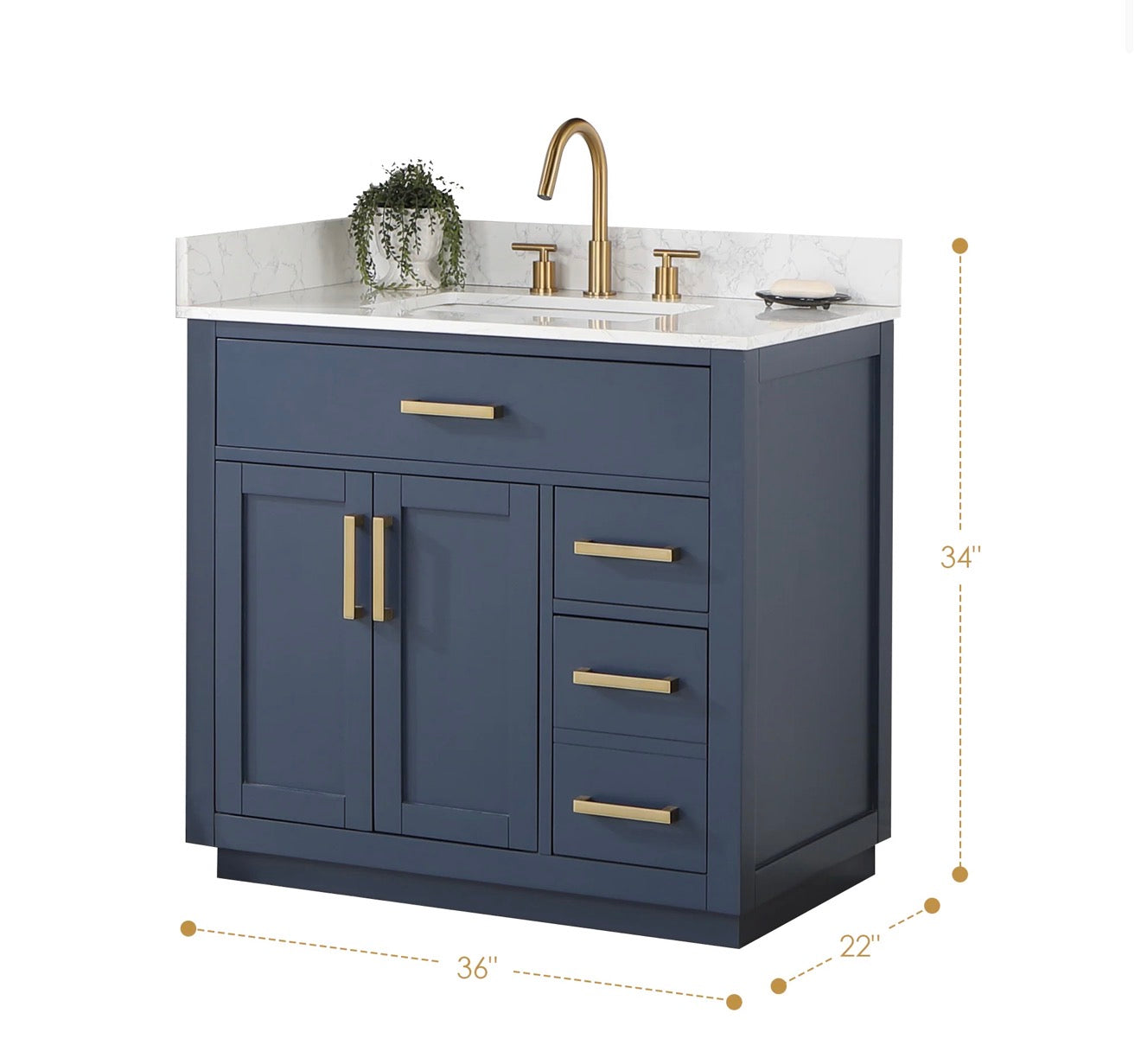 Altair  Gavino 36" Single Bathroom Vanity with Grain White Engineered Stone Countertop