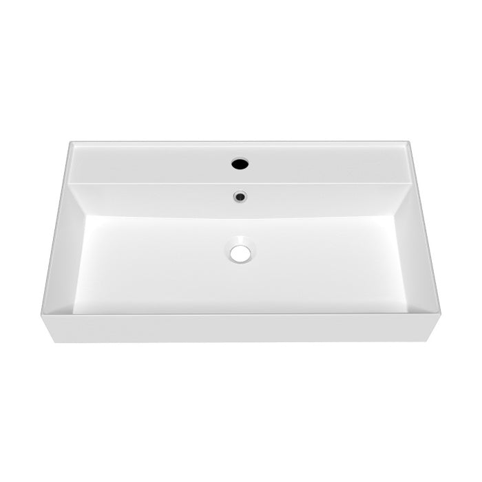 Whitehaus 32" Rectangular Wall Mount Basin with Single Faucet Drilling and Overflow
