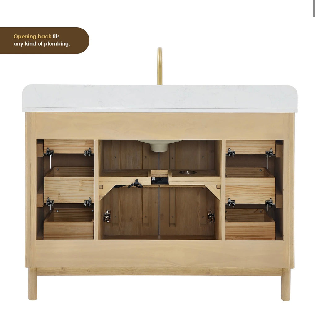 Altair Sierra 48" Single Bathroom Vanity in Washed Light Brown with Grain White Engineered Stone Countertop